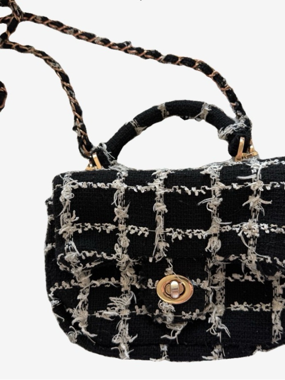 Forever 21 Black and White Tweed Mini Chain-Handle Bag
